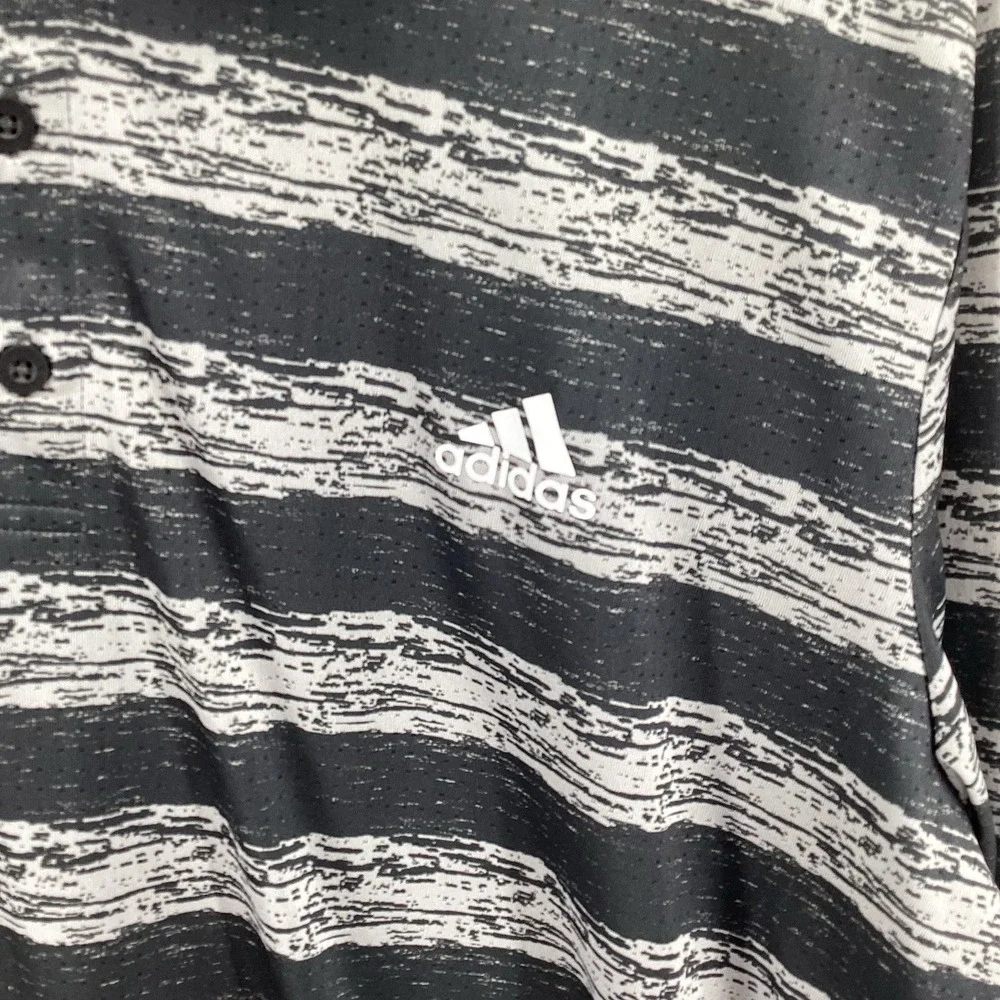 Adidas Golf Polo Shirt Men's 2XL Black White Striped‎ Short Sleeve Performance